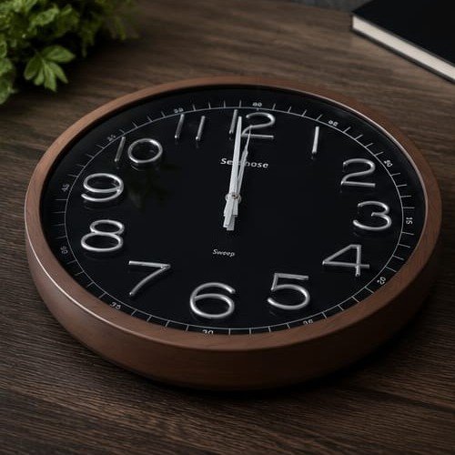Modern plastic Wall Clock - 14 Inch Black Dial with Sweep Movement & Silent Quartz